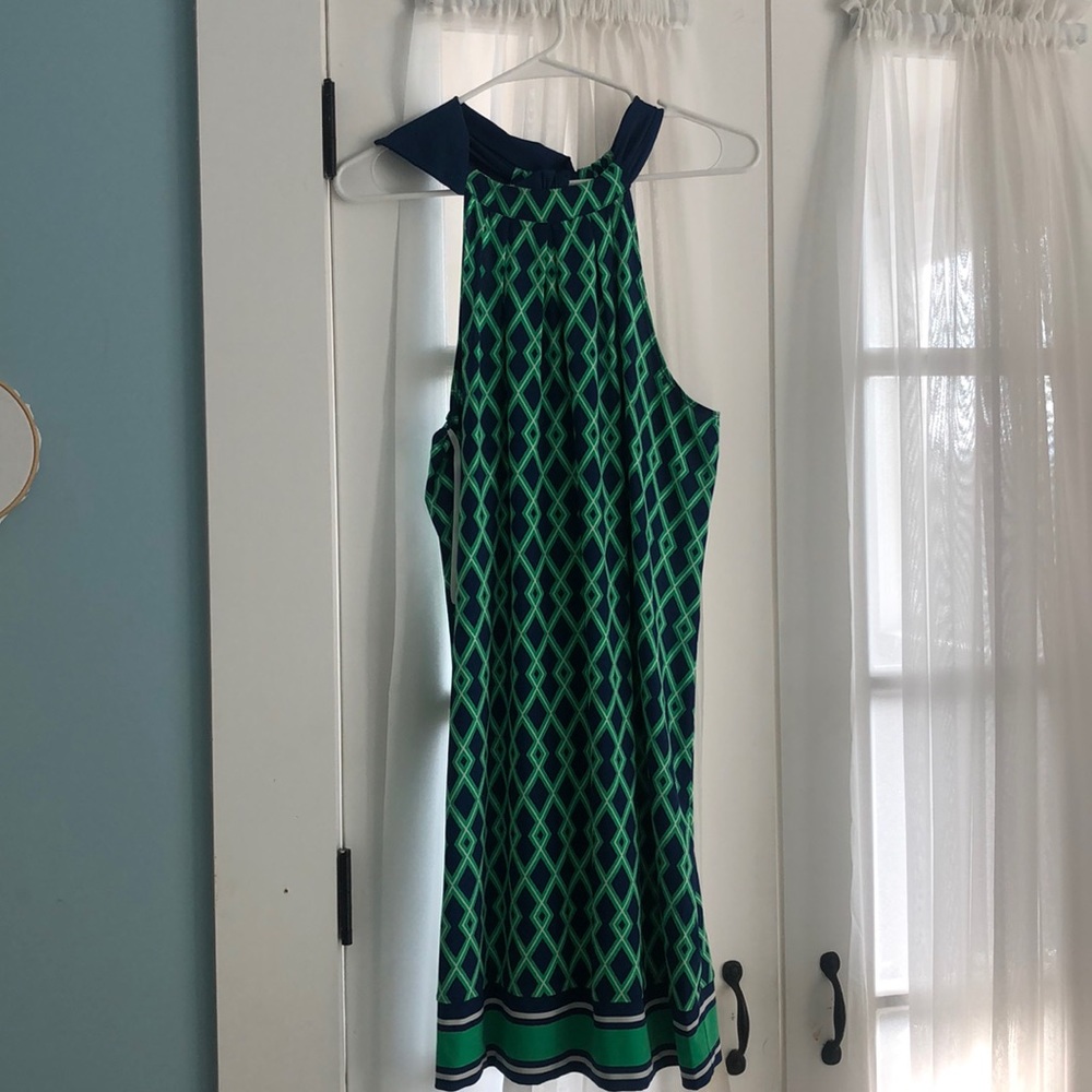 Green and Navy Halter Sundress